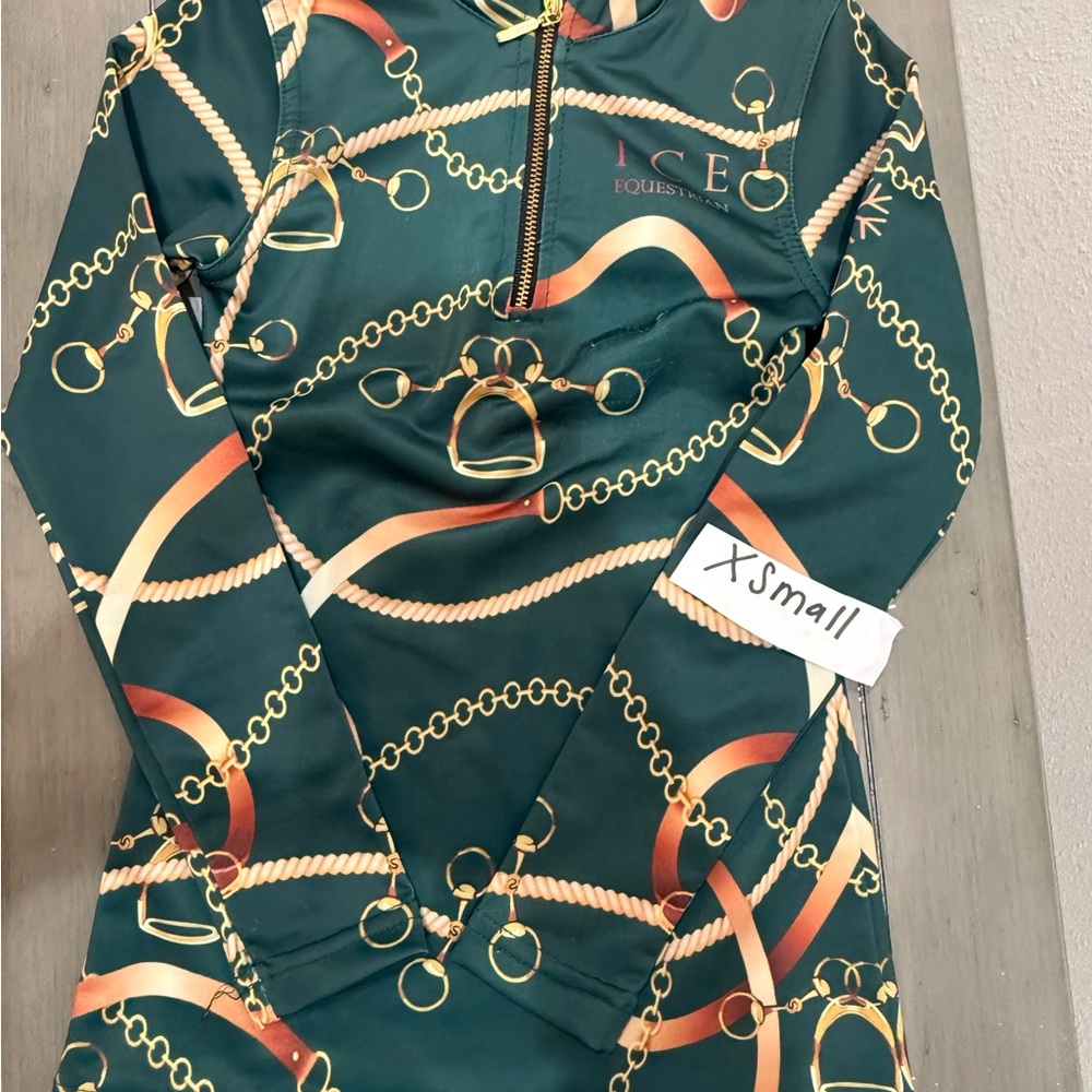 ICE Equestrian Kids' Green & Gold Print